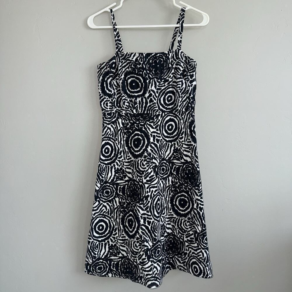 Jacob Black White Abstract Print Fit & Flare Sundress Spaghetti Strap Woman Sz 4